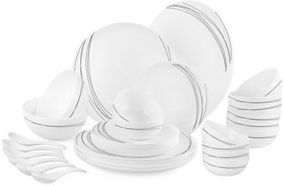 cello Pack of 33 Opalware Royale Black Curv 33 Pcs Dinner Set(White, Microwave Safe)