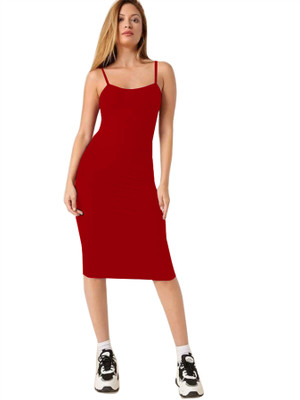 Ipshita Women A-line Maroon Midi/Calf Length Dress
