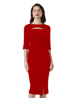 SRG Creation Women Bodycon Maroon Midi/Calf Length Dress