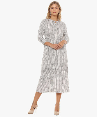 CAMPUS SUTRA Women A-line White Maxi/Full Length Dress