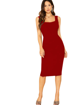 SRG Creation Women Bodycon Maroon Midi/Calf Length Dress