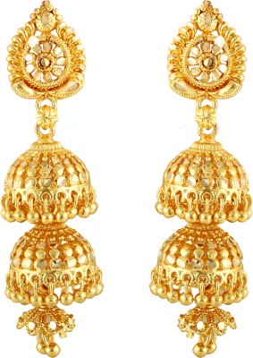 MEENAZ 1 one gram gold South Indian Temple jewellery set 18k Brass Copper 22kt Stylish Fancy Casual daily use Simple party wear Ethnic Antique Bridal Wedding latest design Combo Matt Gunghroo Big Heavy Stud Pendant Meenakari Round Gold Peacock 3 Triple jhumki Jhumkas Jhumka Three layer earrings maha