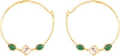 TOUCHSTONE Touchstone Indian Bollywood traditional and modern thin wire hoop bali designer jewelry earrings embellished with faux emerald and Kundan polki stones for women in gold tone. Alloy Hoop Earring