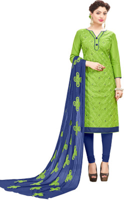 Stree Cotton Blend Embroidered Kurta & Churidar Material