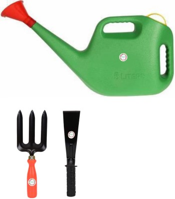Hariyali Seeds Garden Watering Can of 5L (Green),Weeding Fork & Black Rubber Grip Khurpi Garden Tool Kit(3 Tools)