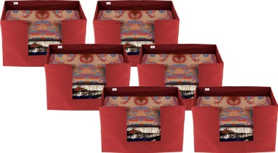 KUBER INDUSTRIES Designer 6 Pieces Large Capacity Space Saver Closet, Stackable and Foldable Saree, Clothes Storage Bag, Non-Woven Rectangle Cloth Saree Stacker Wardrobe Organizer (Red)-33_S_KUBQMART11443 33_S_KUBQMART011443(Red)