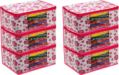 Fancy Walas Presents Presents New Saree Cover Flower Designer Non Woven Saree Cover storage bags for clothes With primum quality saree cover fancy saree cover with zip combo offer low price & cloth organizer for wardrobe FW0031_NEW_PINK_PK06(Pink)