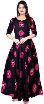 Jaipry Trends Anarkali Gown(Black, Pink)