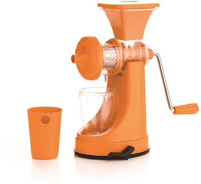 MANTAVYA Plastic Plastic Manual Fruit and Vegetable Juicer with Steel Handle and Vacuum Locking System Hand Juicer(Orange)
