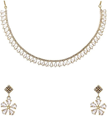 Pihoo Enterprise Brass Gold-plated White Jewellery Set(Pack of 1)