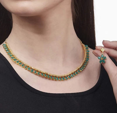 Pihoo Enterprise Alloy Gold-plated Green Jewellery Set(Pack of 1)