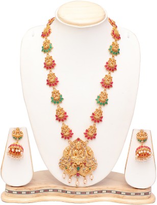 Ethnicking Brass Gold-plated Gold, Maroon, Green, White Jewellery Set(Pack of 1)