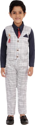 DKG FASHION Boys Party(Festive) Shirt Pant, Waistcoat, Tie(Navy blue)