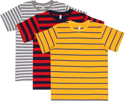 Motus Boys Striped Cotton Blend Regular T Shirt(Multicolor, Pack of 1)