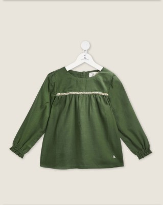 Cherry Crumble by Nitt Hyman Baby Girls Casual Cotton Blend Full Sleeve Top(Green, Pack of 1)