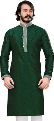 Kunj Creation Men Self Design Straight Kurta(Green)