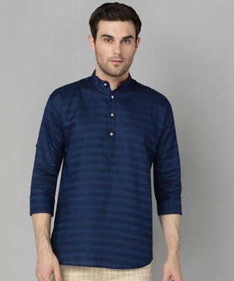 FUBAR Men Striped Straight Kurta(Blue)