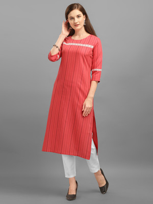 Prettify Women Striped Straight Kurta(Pink)