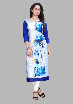 Siya Fashion Women Printed, Floral Print Straight Kurta(Blue, White)