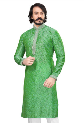 Kunj Creation Men Self Design Straight Kurta(Light Green)