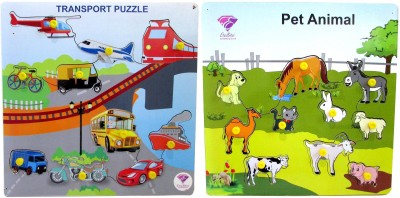 Etsi Bitsi EtsiBitsi wooden Jigsaw Puzzle Our Pet Animales and Means of Transport Picture puzzle for Kids at their early learning age, suitable for 2 to 5 years old 12*12 Inches(Multicolor)