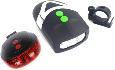 RESHNE Bicycle 3 LED Front Head Light & Loud Horn Bell and LED Front Rear Light Combo(Black, Red)