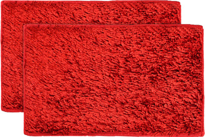 KUBER INDUSTRIES Velvet Door Mat(Red, Free, Pack of 2)