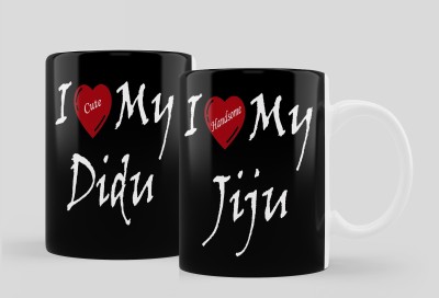 iMPACTGift I Love My Didu & Jiju Printed Couple Coffee Tea Cup for Husband, Wife On Marriage, Anniversary, Birthday Valentine Gifts Ceramic Coffee Mug(330 ml, Pack of 2)