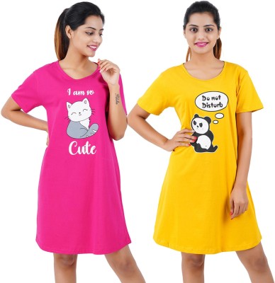 Buy That Trendz Women Nightshirts(Pink, Yellow)