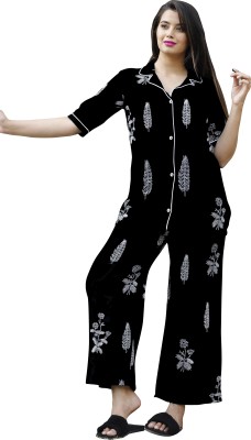 CTMTEX Women Printed Black Shirt & Pyjama set