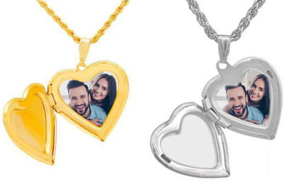 Jagsun combo gold and silver Lovely Heart shape Pendant, Heart Openable Photo with chain Pendant for Men and Women Gold-plated Brass Pendant