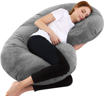 Daddy Cool C Velvet Microfibre Solid Pregnancy Pillow Pack of 1(Grey)