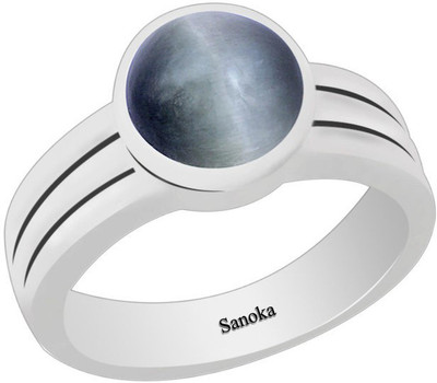 Sanoka Certified Lehsuniya 6.5 cts or 7.25 ratti Sterling Silver Cat's Eye Sterling Silver Plated Ring