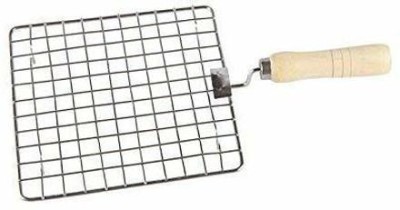 SUPREETI Stainless Steel Roaster Tandoor Paneer Roti Roaster Net Jali Papad Jali Barbecue Grill with Wooden Handle, Square set of 1 1 kg Roaster(Silver)