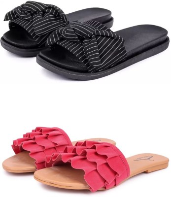 Brauch Women Flats(Black, Pink , 7)