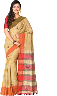 Mystory Woven Handloom Cotton Blend Saree(Multicolor)
