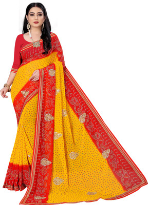 TINA FASHION Printed Bandhani Georgette Saree(Multicolor)