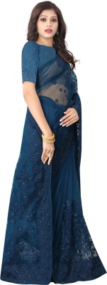 Vinayak Textile Embroidered Bollywood Net Saree(Blue)