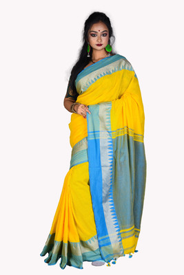 sourav biswas Temple Border, Solid/Plain Tant Viscose Rayon, Pure Cotton Saree(Multicolor)