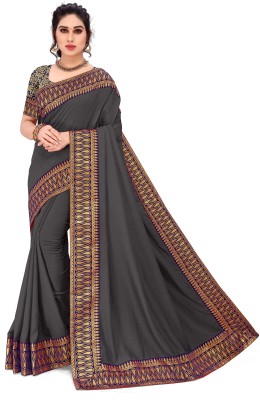 Vishnu Creations Solid/Plain Bollywood Art Silk Saree(Grey)