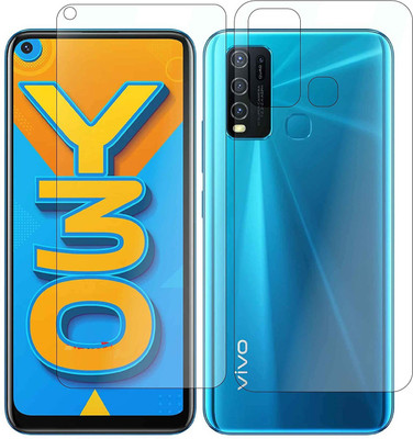 ELEF Front and Back Tempered Glass for Vivo Y30 Front Premium Tempered Glass Back 0.3mm Flexible Trink(Pack of 2)