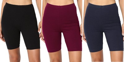 Swastik Stuffs Solid Women Black, Maroon, Dark Blue Cycling Shorts, Sports Shorts