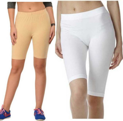 CKARFE Solid Women Beige, White Cycling Shorts