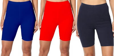 Swastik Stuffs Solid Women Blue, Red, Dark Blue Cycling Shorts, Sports Shorts