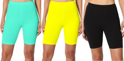 Swastik Stuffs Solid Women Light Green, Yellow, Black Cycling Shorts, Sports Shorts