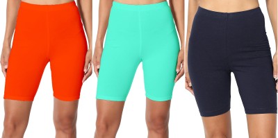 Swastik Stuffs Solid Women Orange, Light Green, Dark Blue Cycling Shorts, Sports Shorts