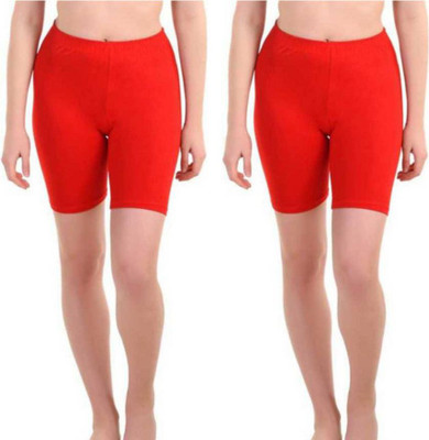 Clodiary Solid Women Red Cycling Shorts