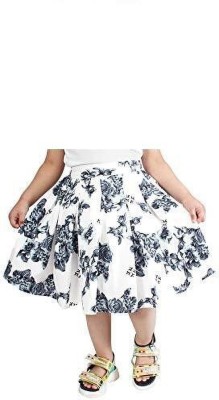 Nyuli Floral Print Girls Pleated White Skirt