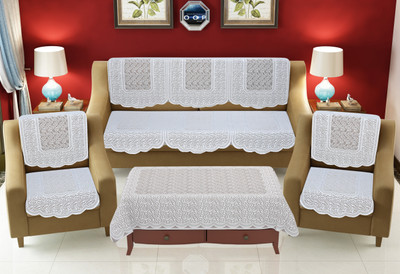 croox Polycotton 3 Seater Sofa Floral Cover(Pack of 7 White)