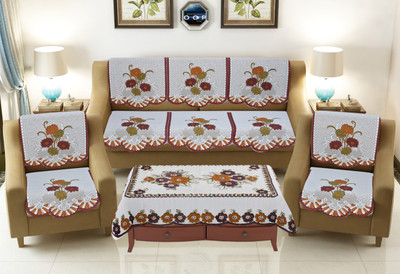 croox Cotton 3 Seater Sofa Floral Cover(Pack of 7 Multicolor)